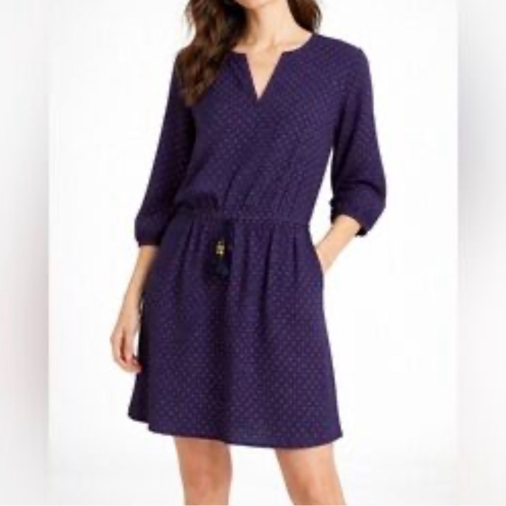 Talbots Navy red Dot-Print Tie-Waist 100% cotton Dress size medium